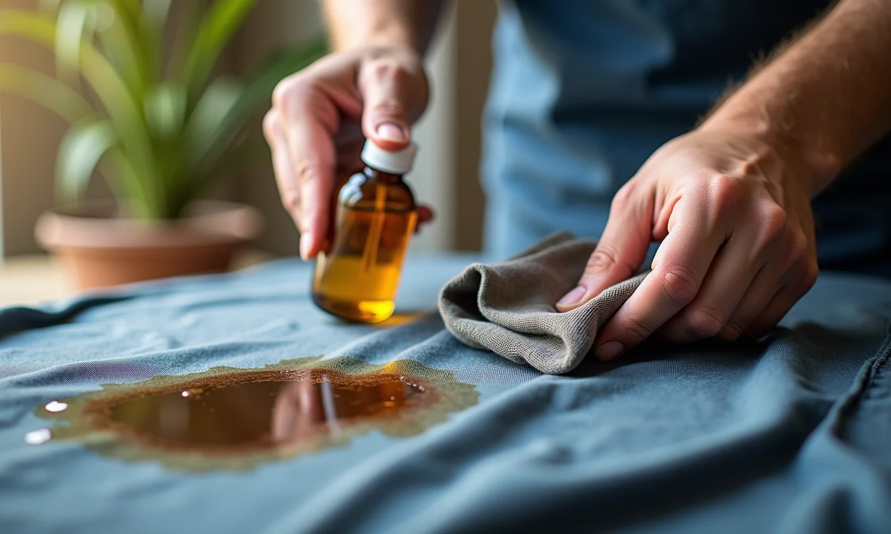 Solvente sendo aplicado na mancha.