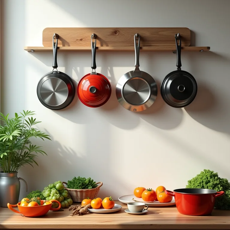 Suportes de parede para tampas de panelas.