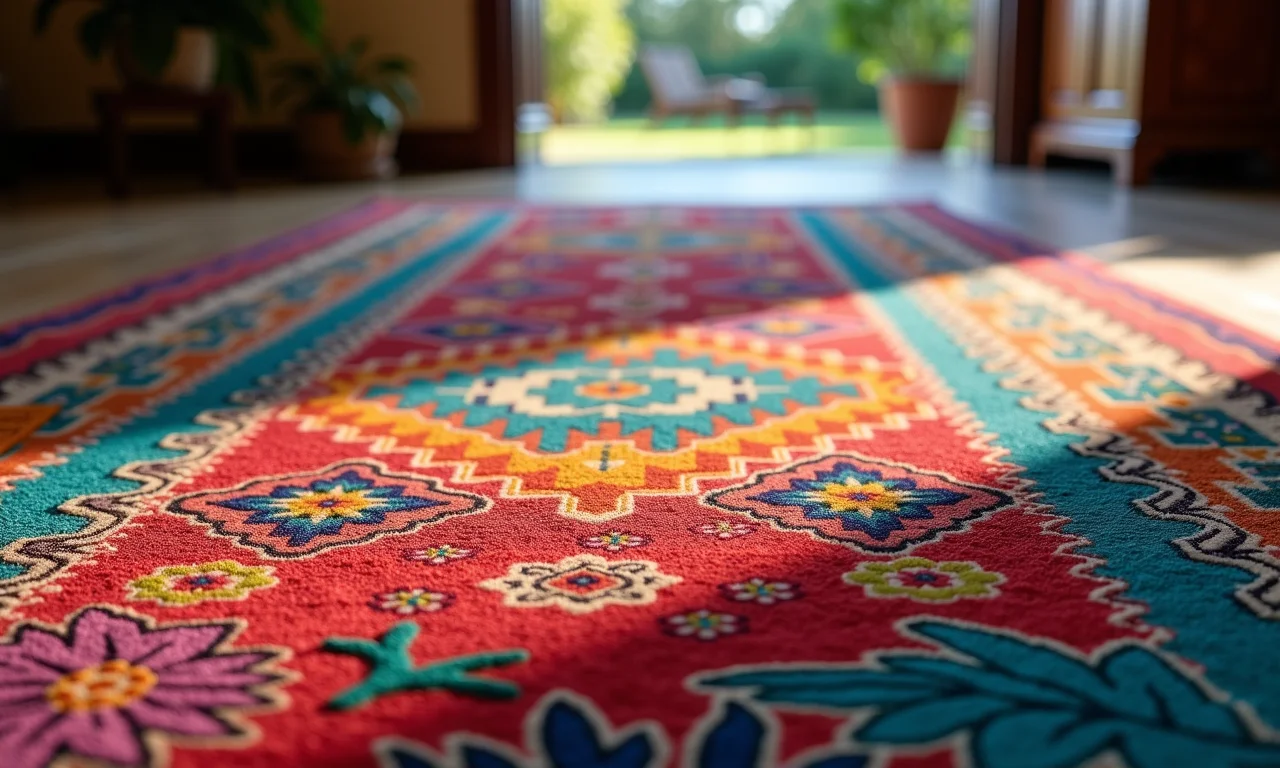 Tapete colorido em entrada de casa, estilo brasileiro.