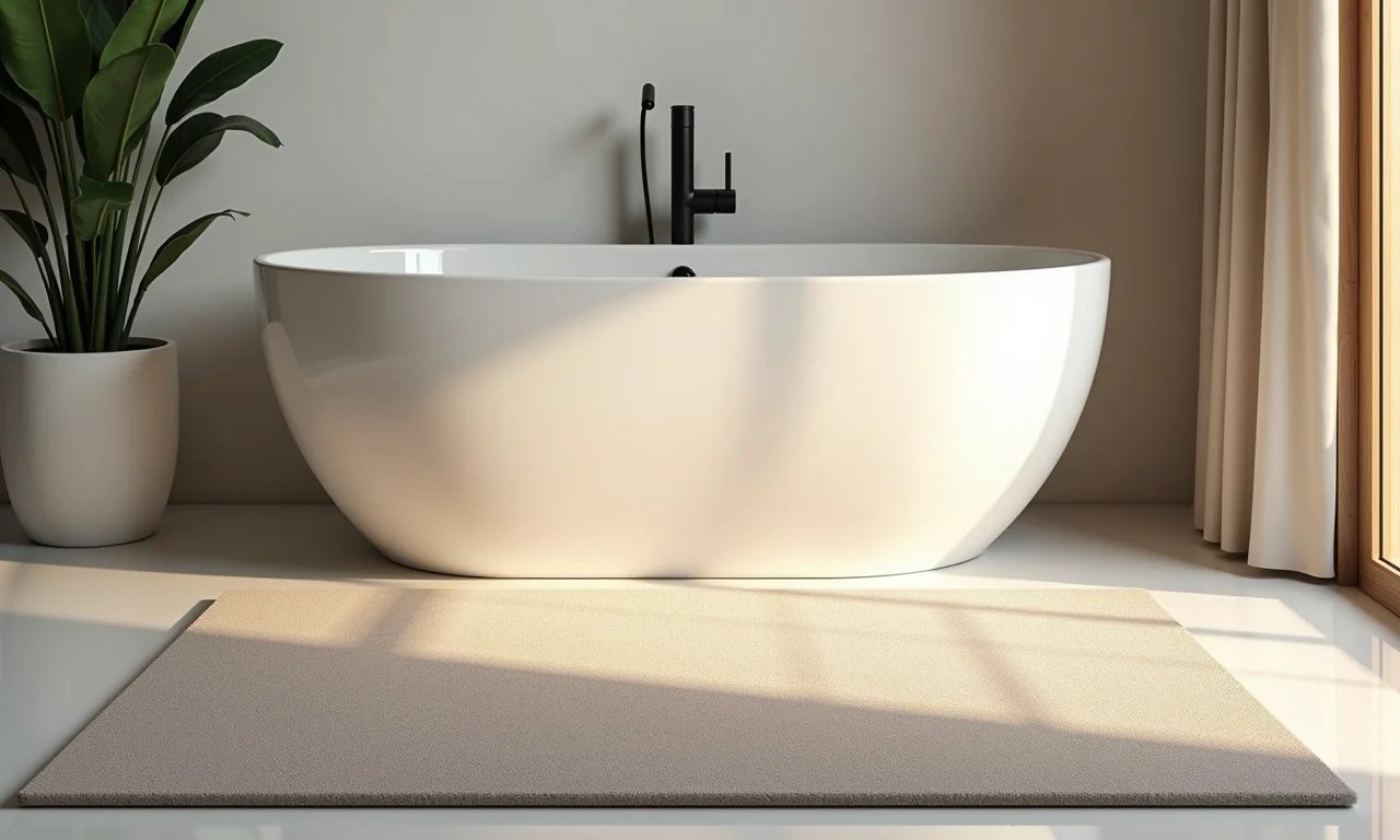 Tapete de pedras com efeito ombré em banheiro natural.