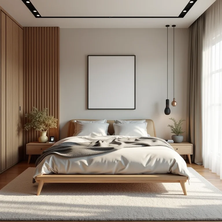 Tapete pequeno demais que não define o espaço no quarto.