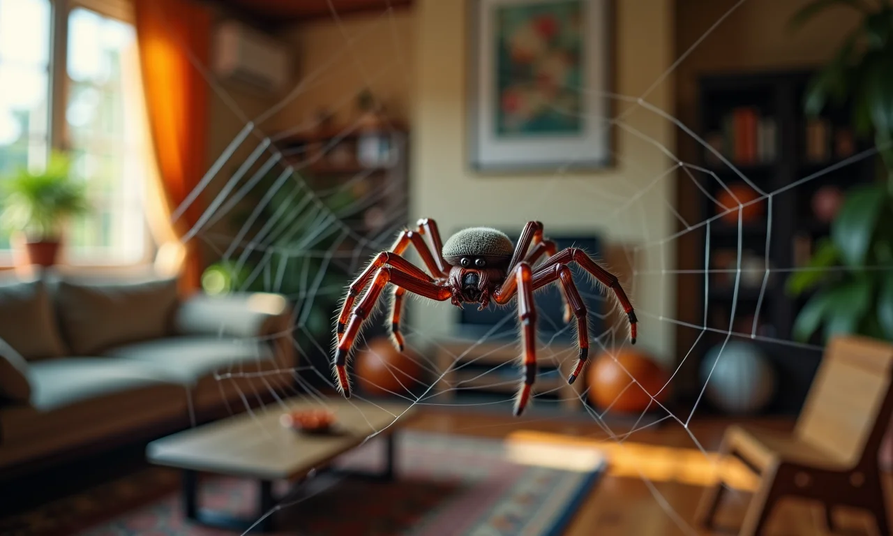 Teias de aranha com aranha de brinquedo para um toque final assustador.