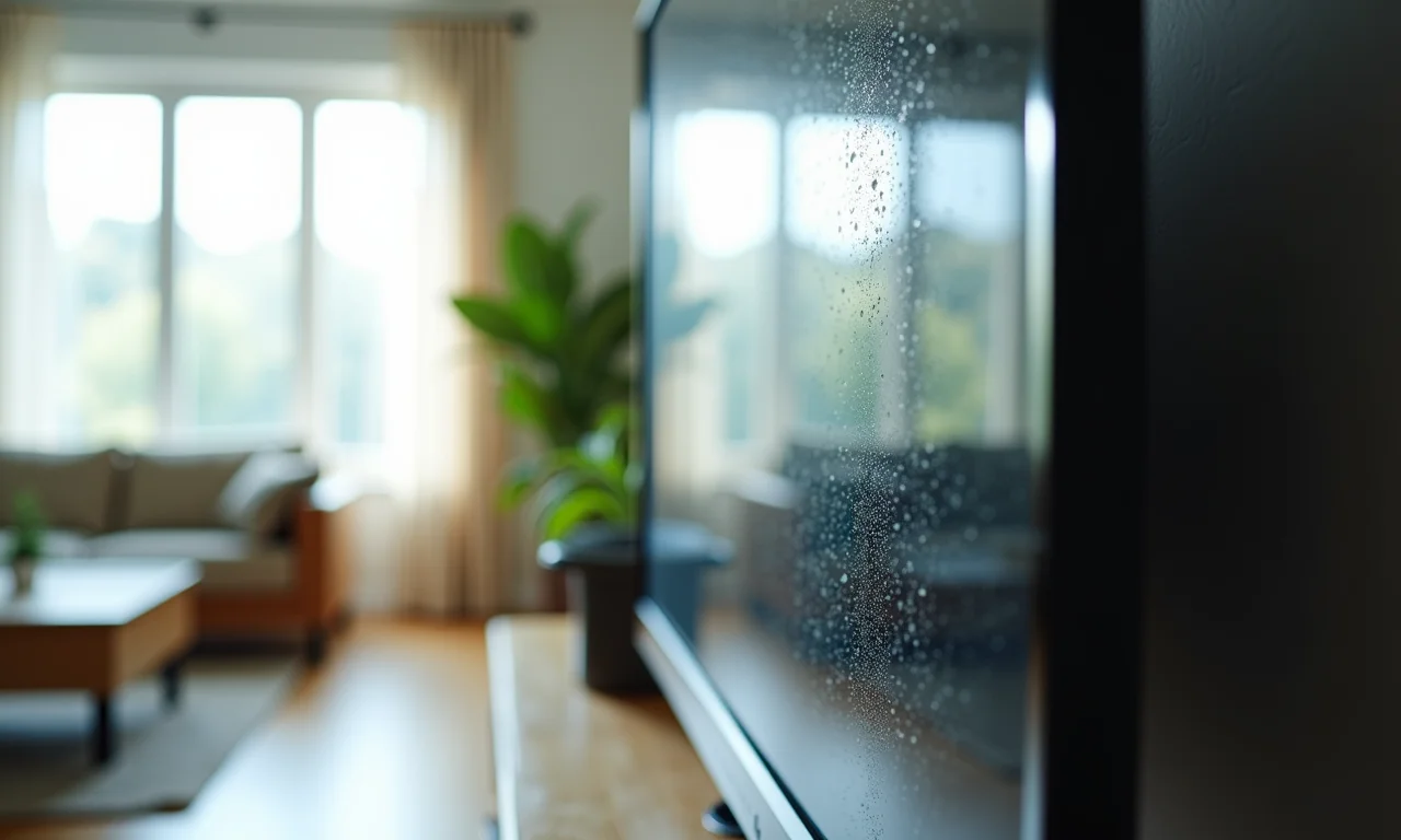 Tela da TV secando completamente após a limpeza.