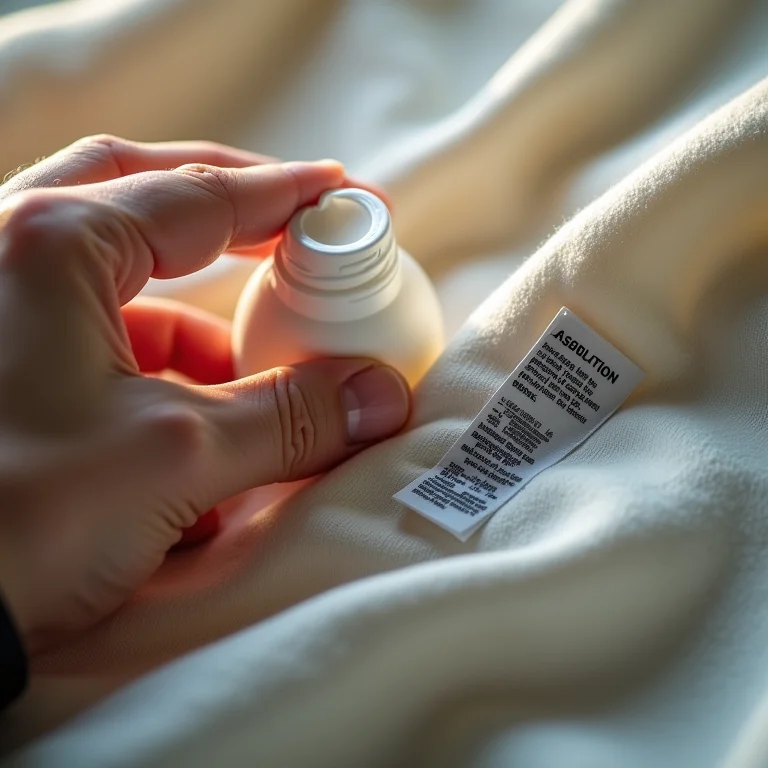 Teste de produto de limpeza em área escondida de roupa antes da aplicação