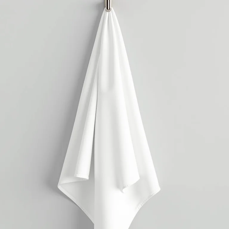 Toalha branca pendurada em gancho moderno no banheiro.
