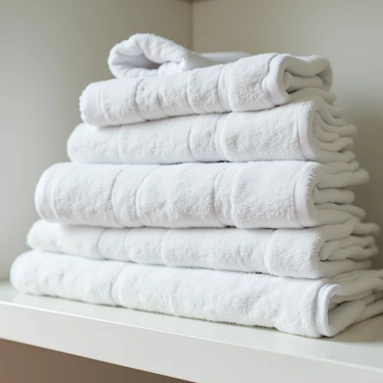 Toalhas de mesa brancas dobradas verticalmente em uma gaveta