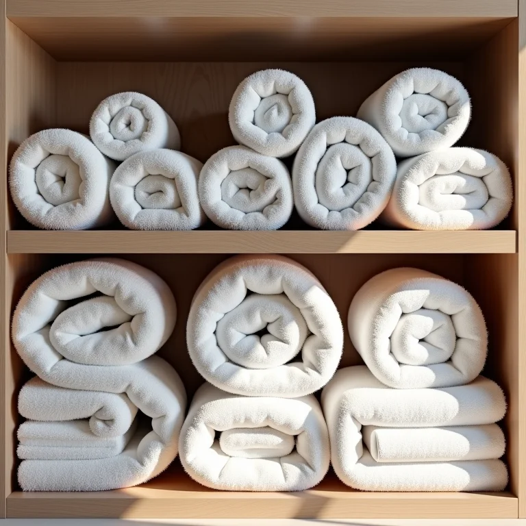 Toalhas dobradas verticalmente em estilo colmeia