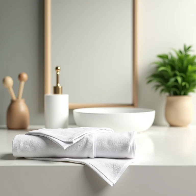 Toalhas limpas e frescas em balcão de banheiro