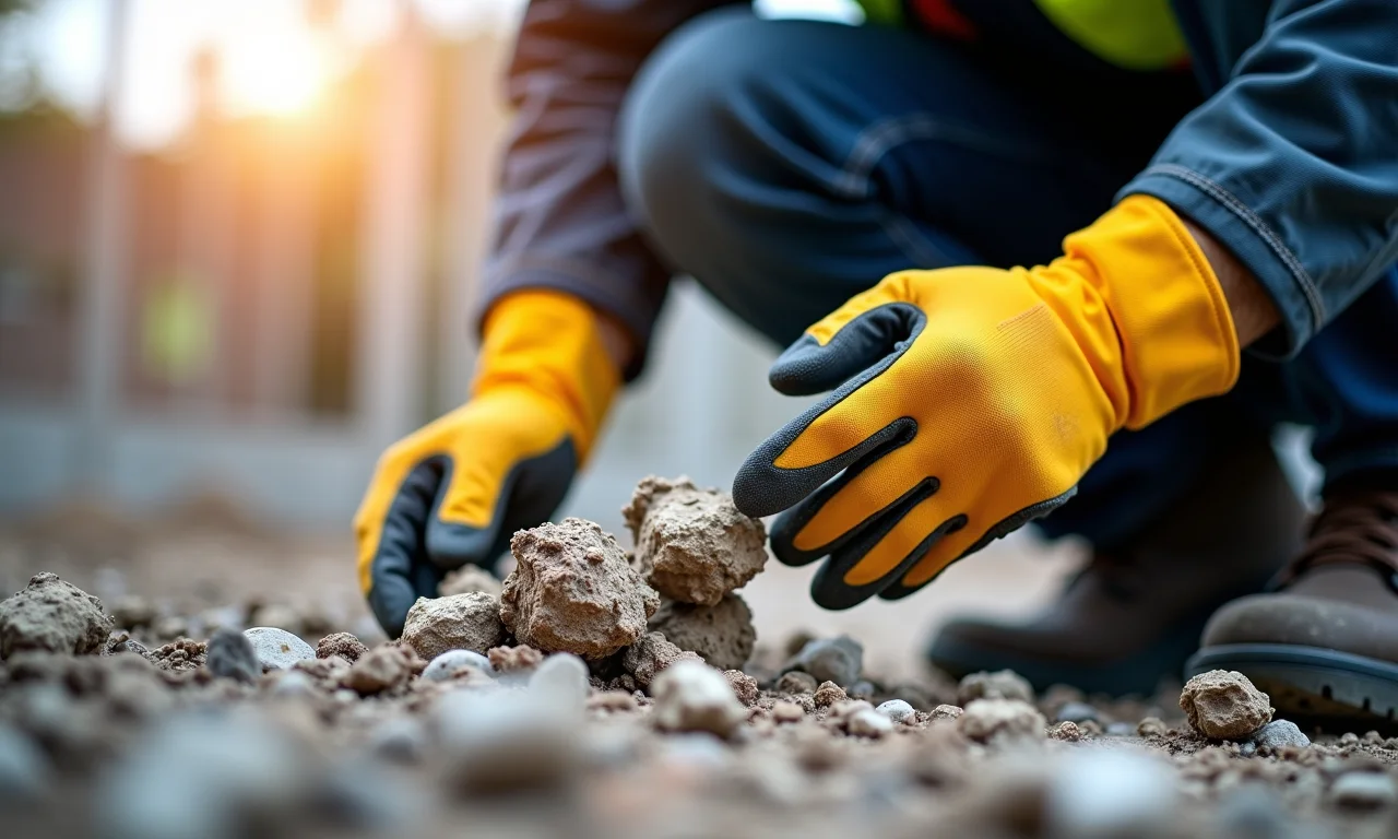 Trabalhador removendo entulhos e resíduos sólidos em obra.