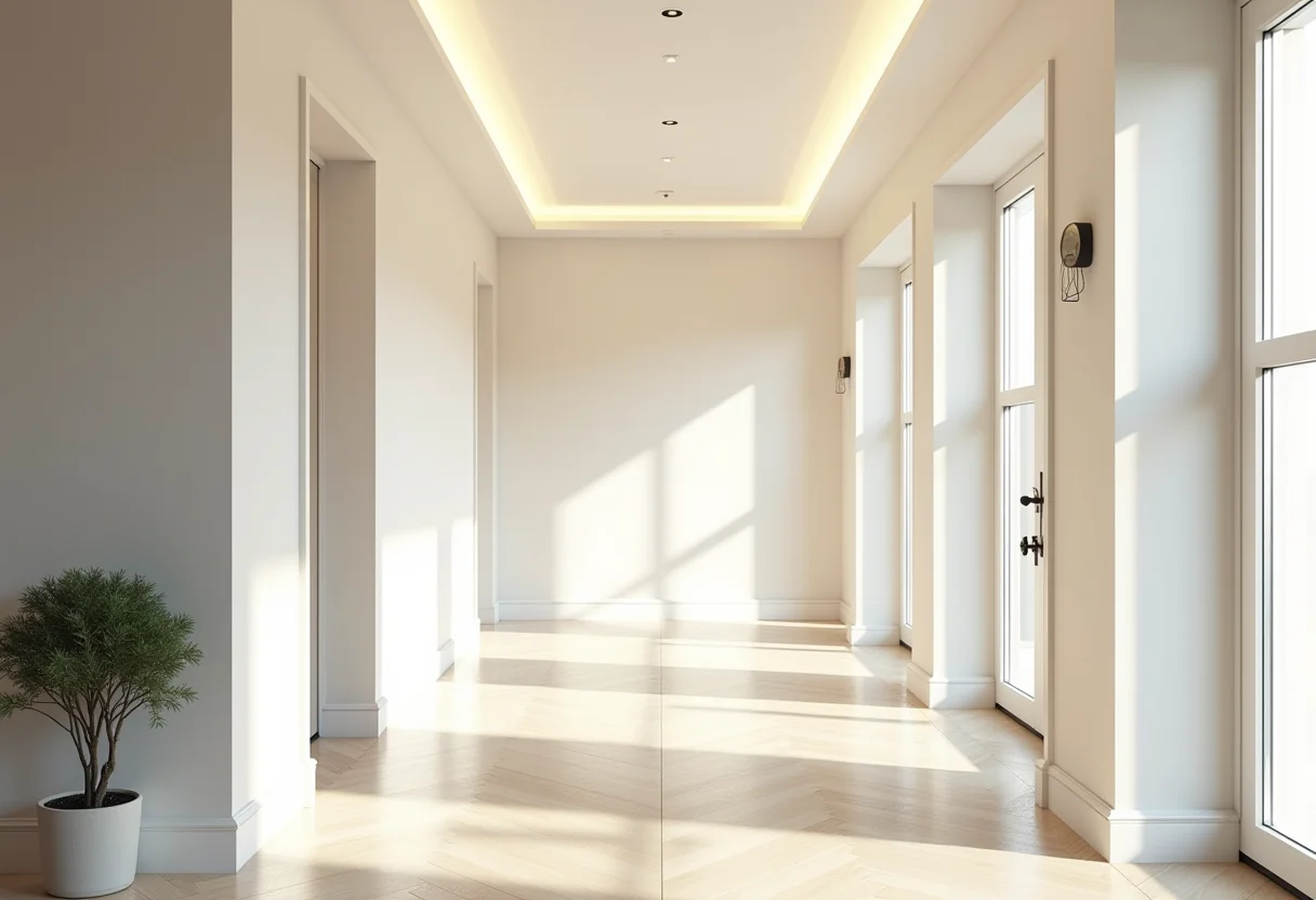 Transformação de um corredor com design de interiores moderno e iluminação natural.