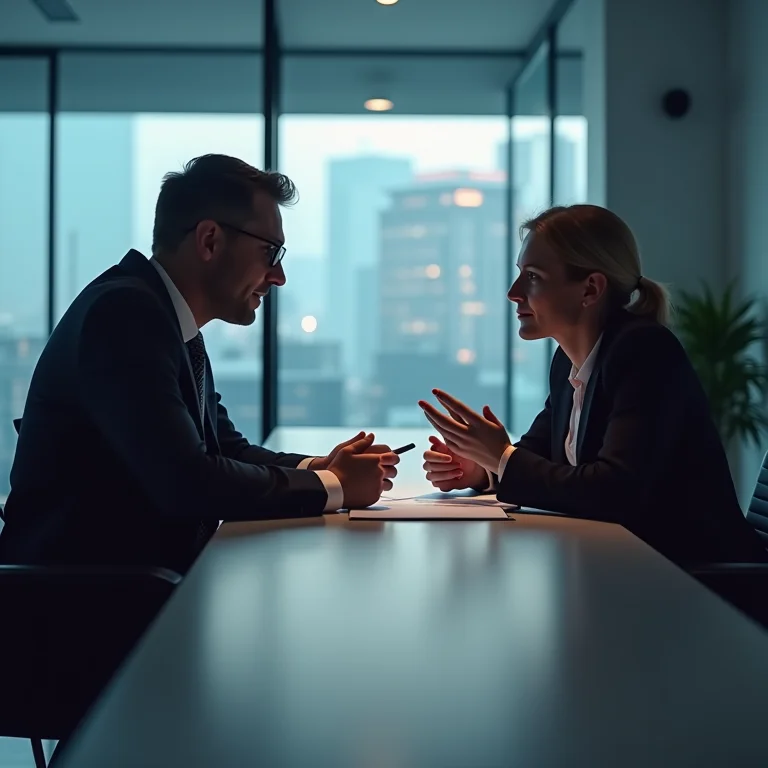 Uma equipe analisando formulários de feedback após um debate.