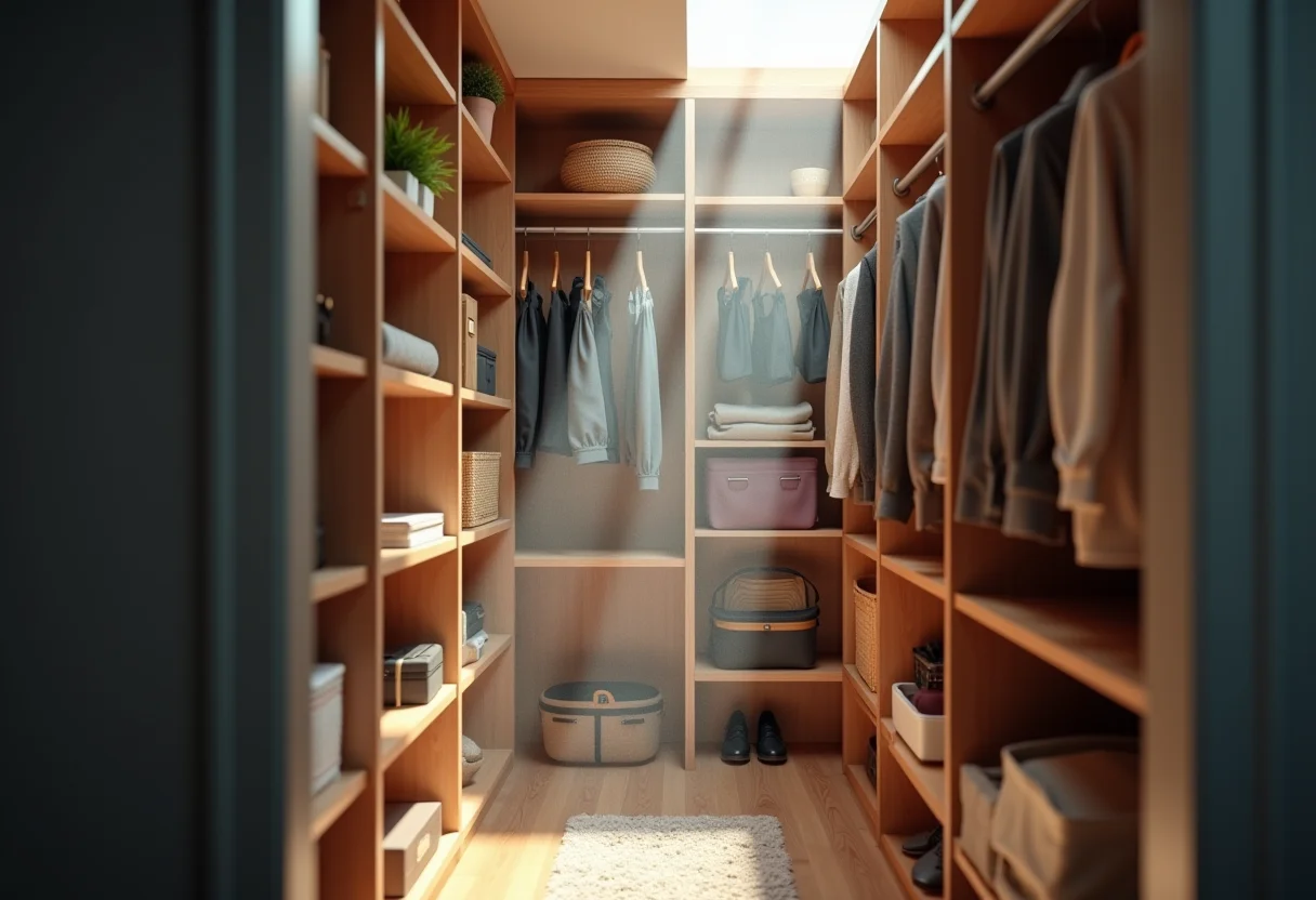 Umidade em guarda-roupa bem organizado.