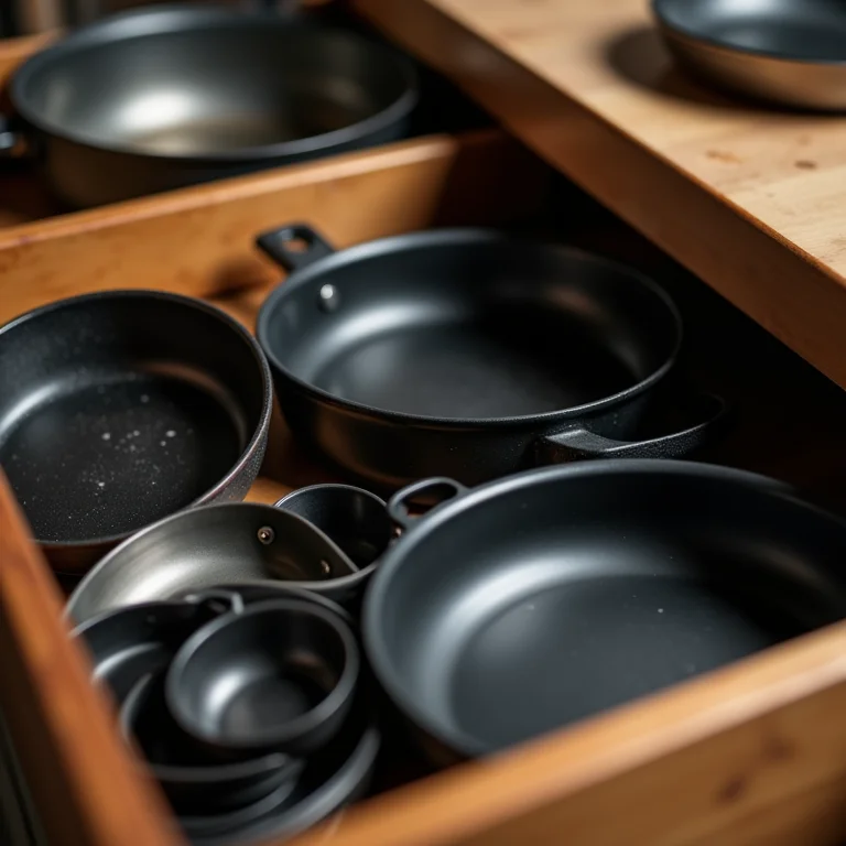 Utensílios de cozinha sendo separados para organização.