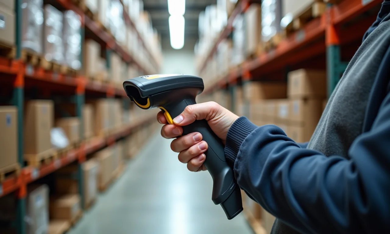 Utilizando leitores de código de barras em um armazém.