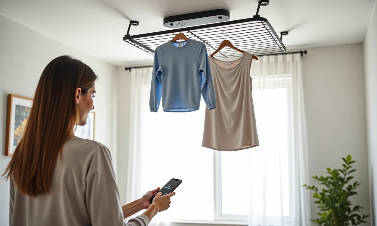 Varal de teto inteligente, controlado por controle remoto.