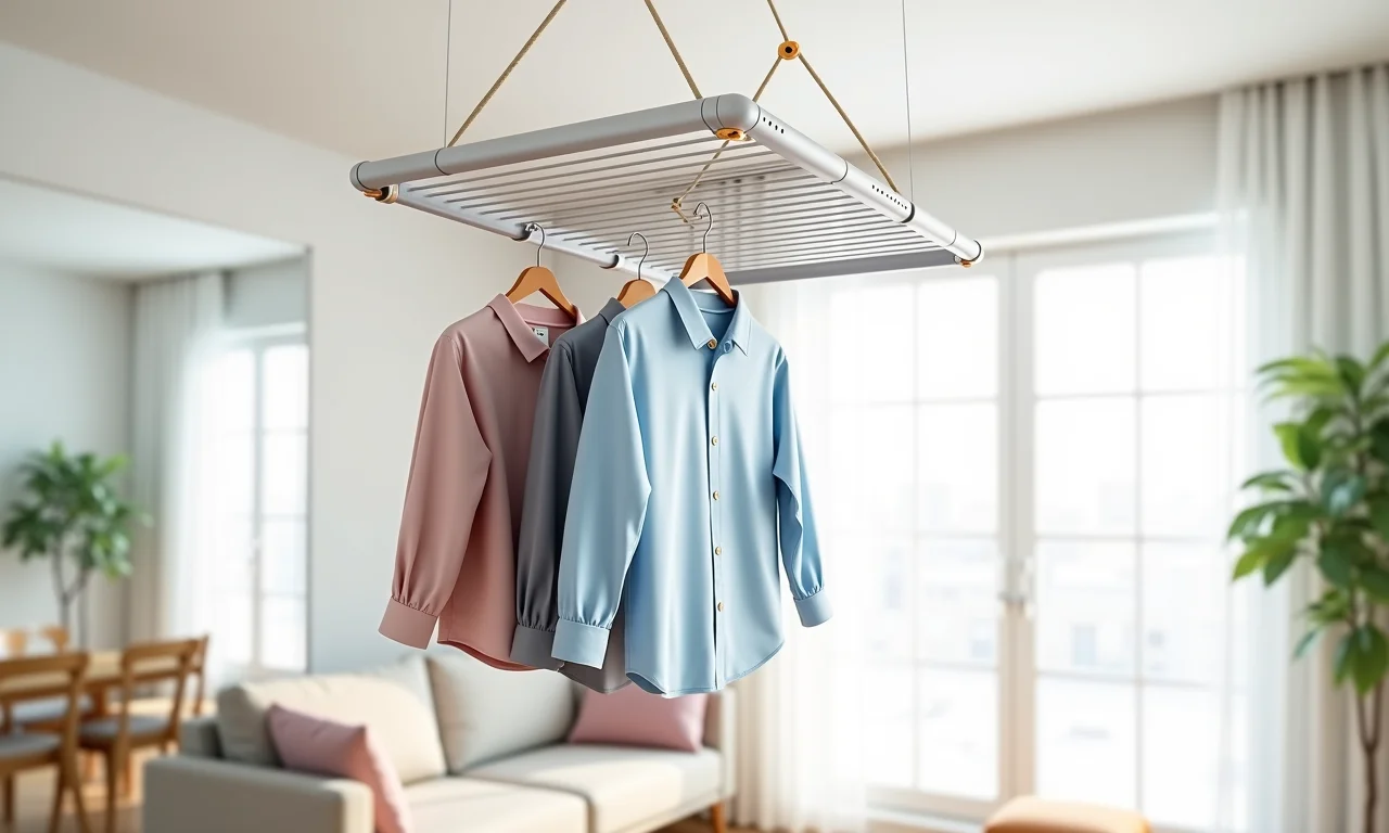 Varal de teto retrátil, discreto e funcional.