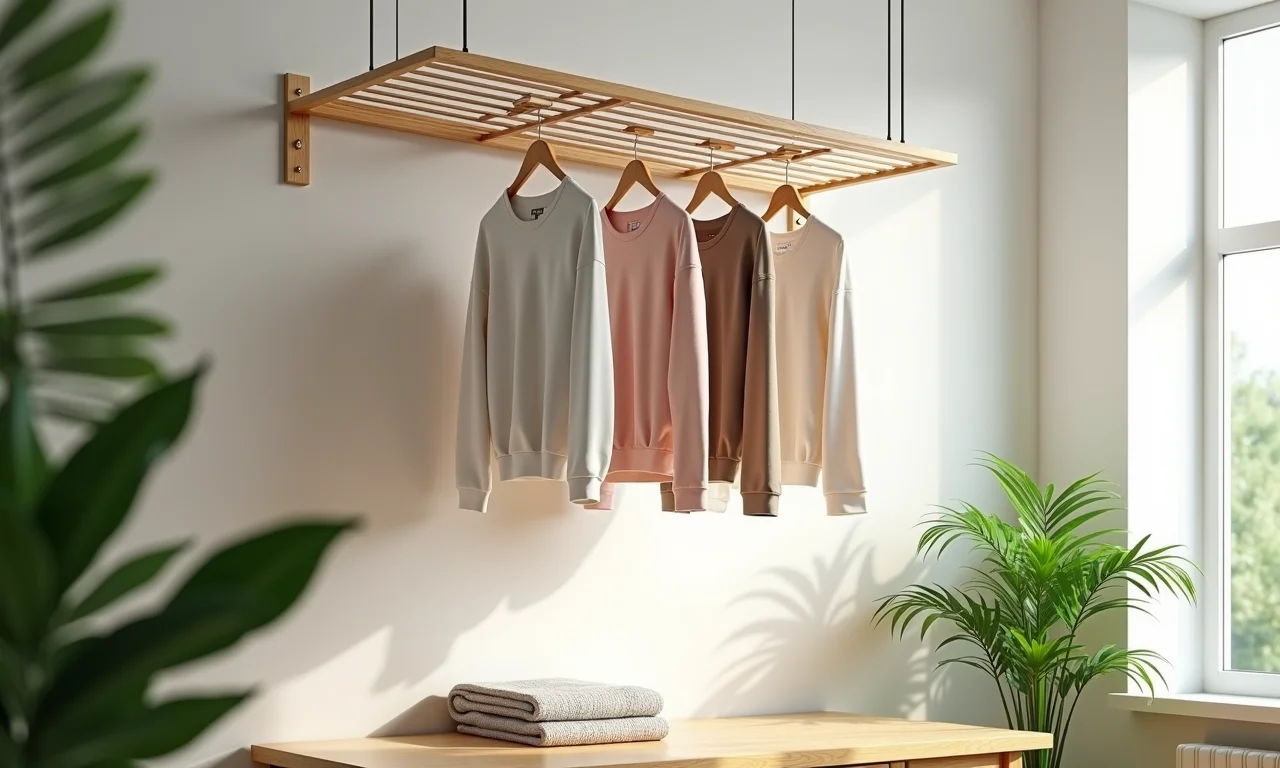 Varal de teto sustentável, feito com materiais ecológicos.