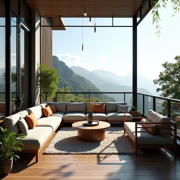 Varanda envidraçada com estilos de decoração conflitantes e falta de tema