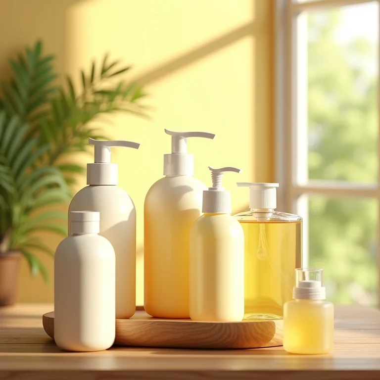 Variedade de produtos de limpeza naturais dispostos em uma superfície de madeira.