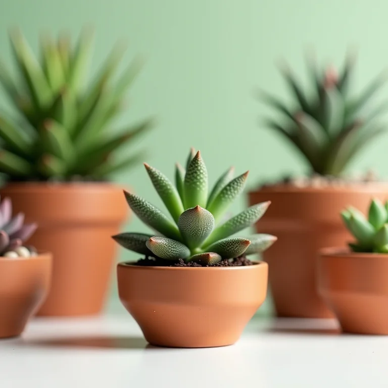 Variedade de recipientes para suculentas, incluindo terracota, vidro e cerâmica.