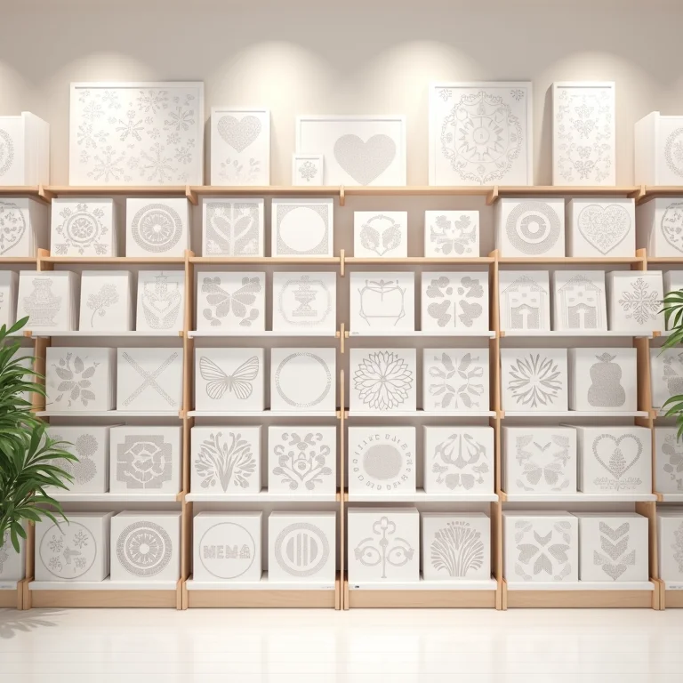 Variedade de stencils criativos em loja de artesanato