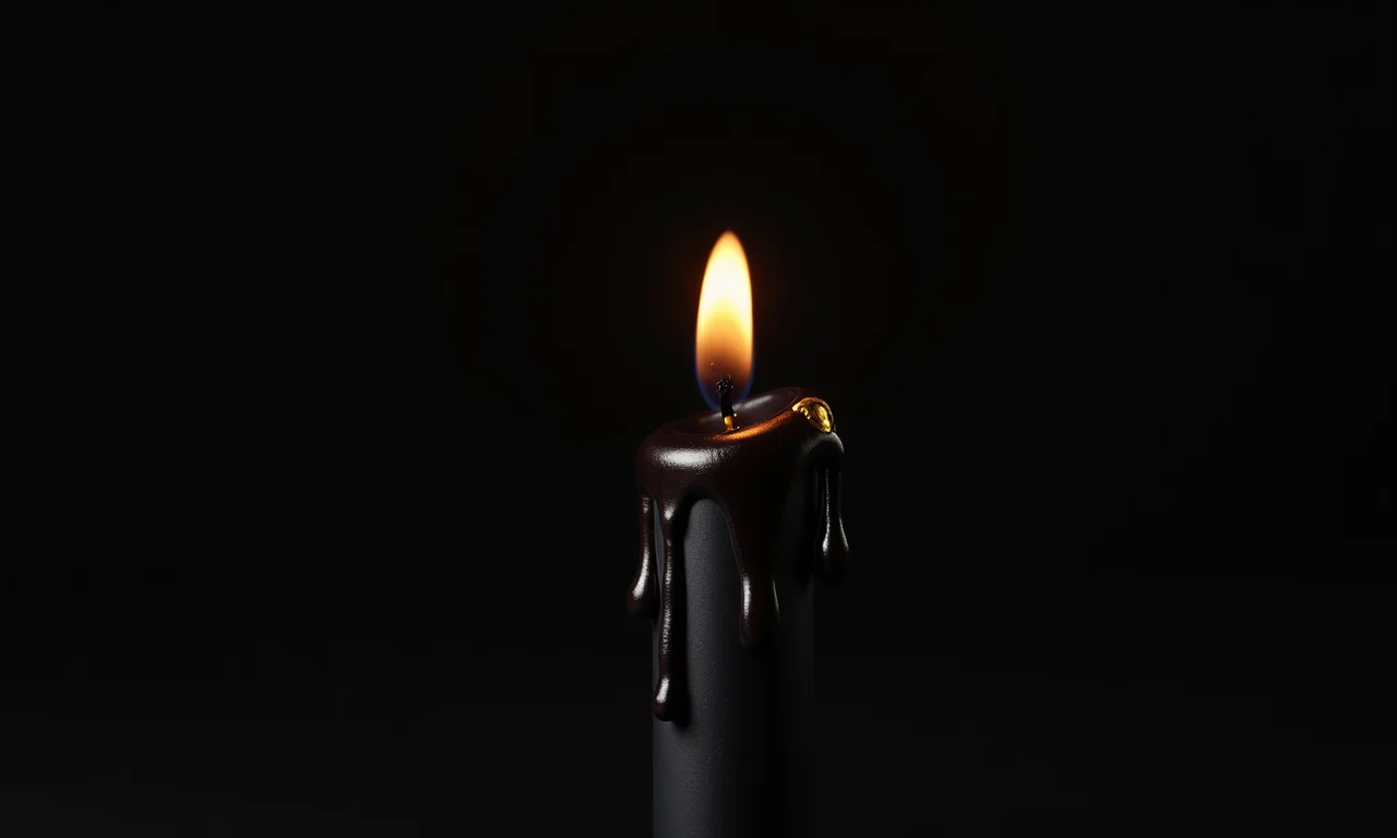 Velas negras com cera escorrida e detalhes dourados.