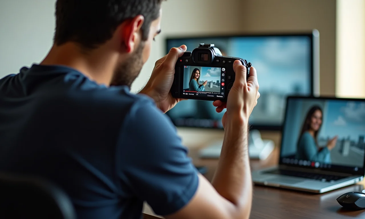 Vídeo institucional sendo promovido em plataformas de mídia social, com posts e thumbnails atraentes.