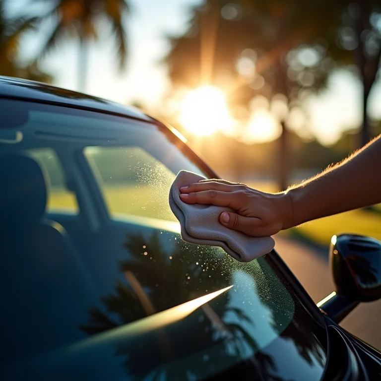 Vidros de carro sendo limpos