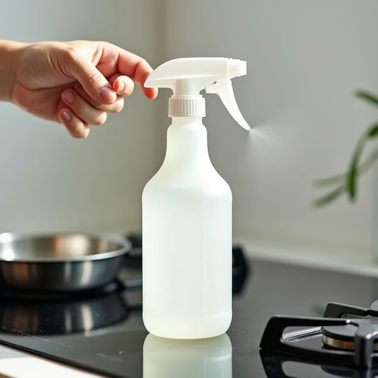 Vinagre branco sendo borrifado em cooktop.