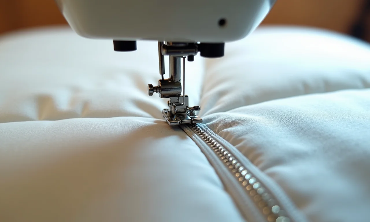 Zíper sendo costurado em capa de futon.