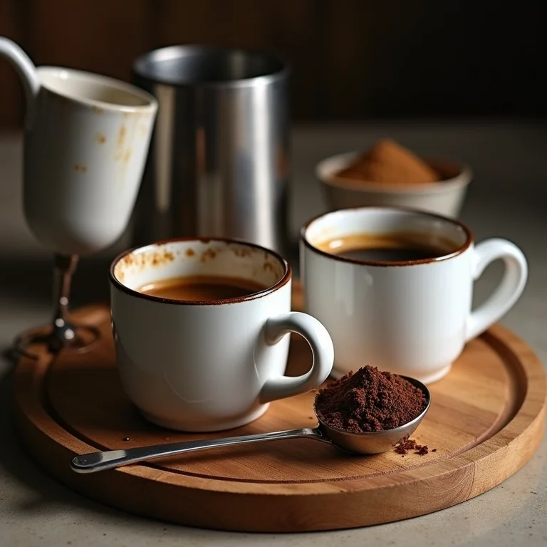 Acessórios de café negligenciados e sujos