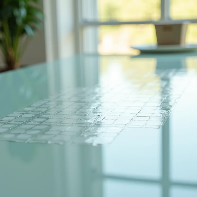 Adesivos e películas camuflando manchas em mesa de vidro