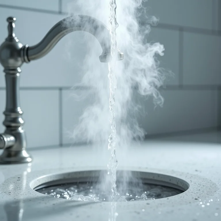 Água quente sendo despejada em um ralo