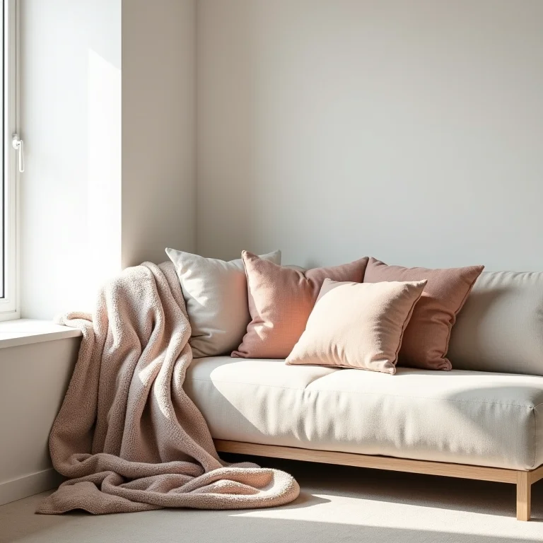 Almofadas e mantas decorando um sofá.