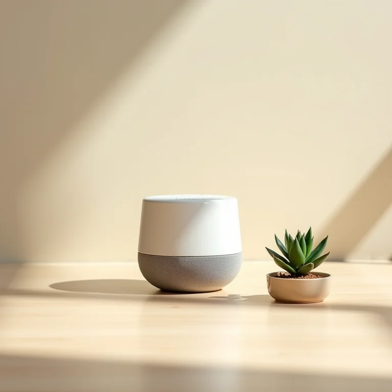 Alto-falante Bluetooth minimalista ao lado de suculenta promovendo relaxamento