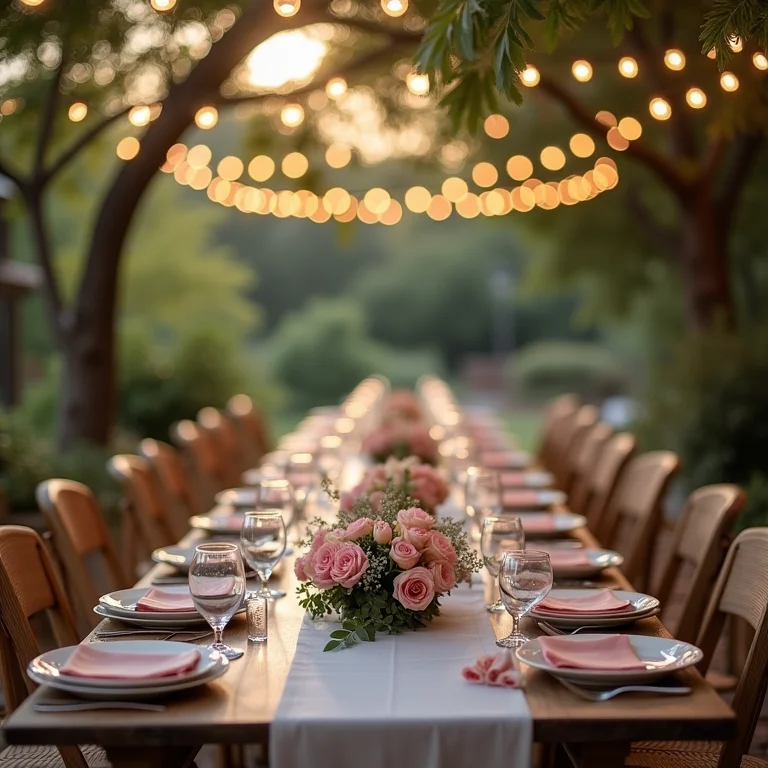 Ambiente externo decorado para celebração do Dia das Mães.