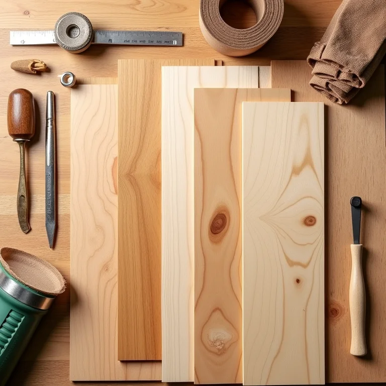 Amostras de diferentes tipos de madeira para balanço DIY