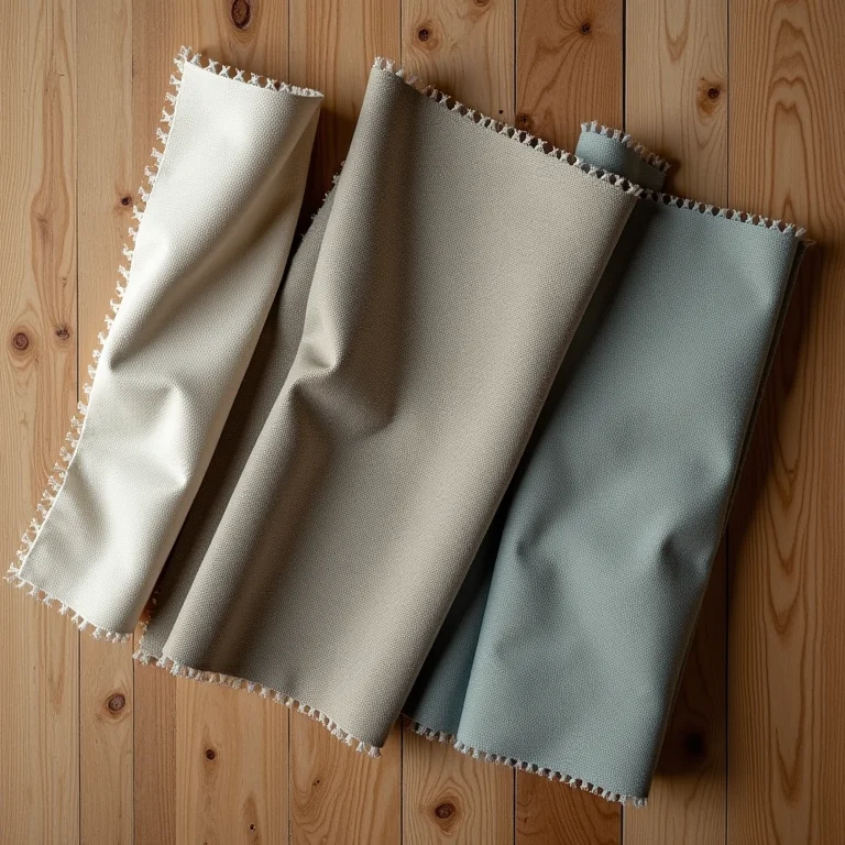 Amostras de tecidos de barraca com diferentes texturas e tramas, demonstrando durabilidade