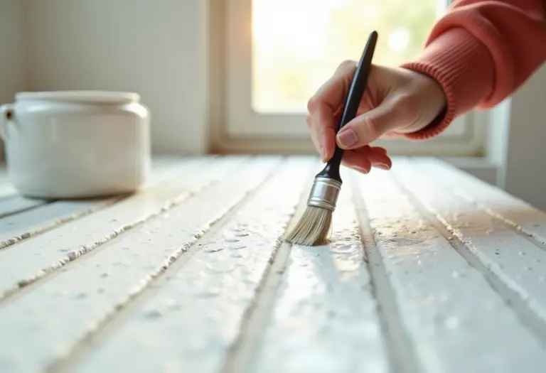 Aplicação de tinta para rejunte em banheiro moderno