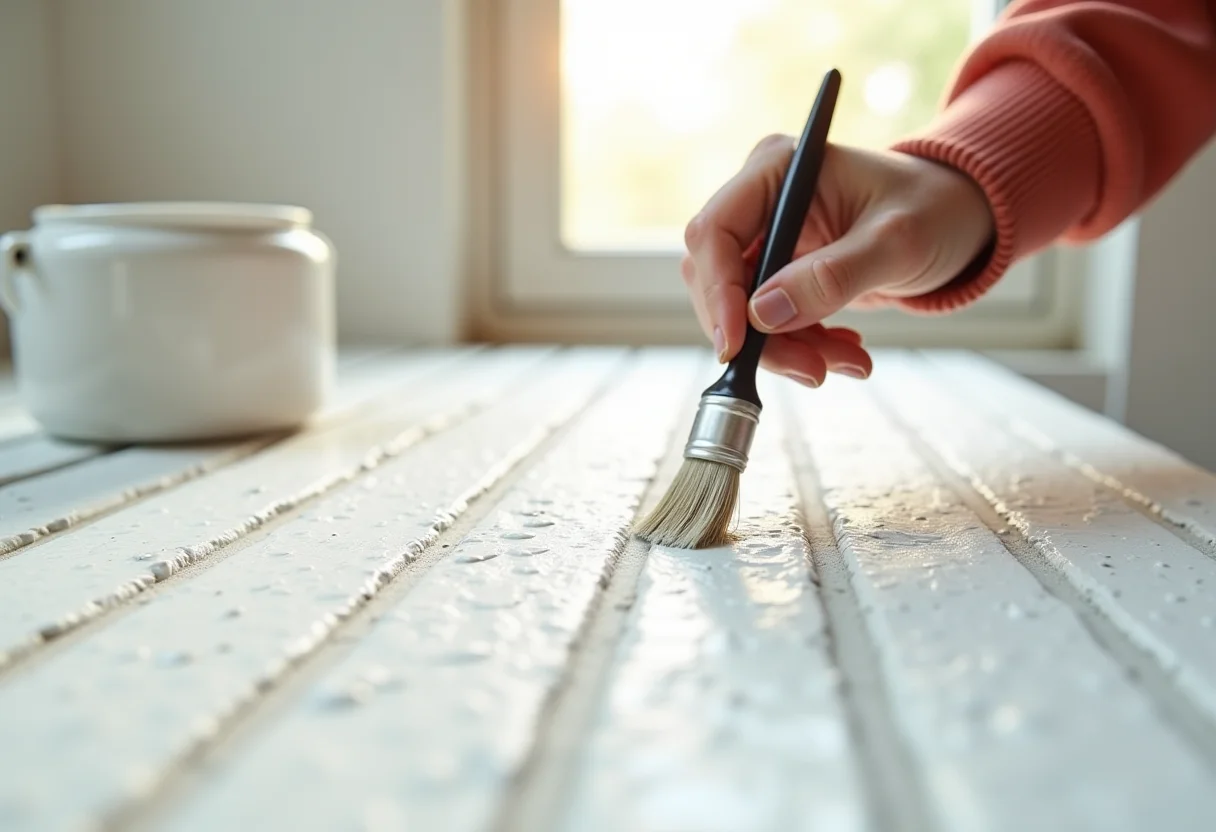 Aplicação de tinta para rejunte em banheiro moderno