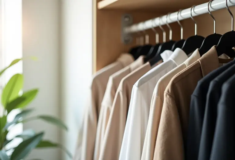 Armário organizado com cabides de plástico reforçado pretos