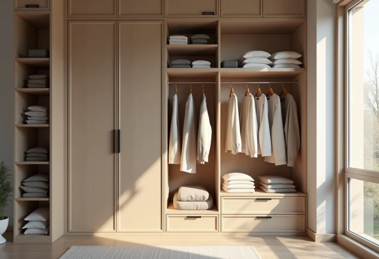 Armário organizado com roupas dobradas