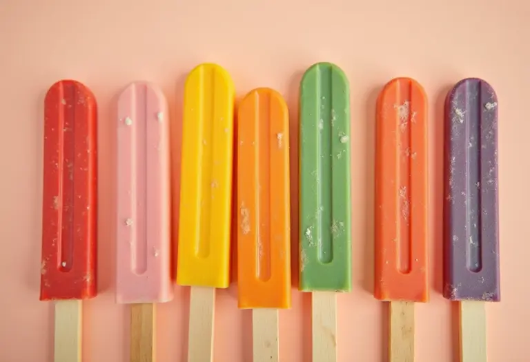 Arranjo criativo de palitos de picolé coloridos.