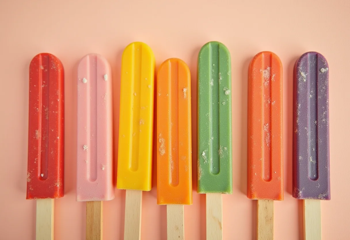 Arranjo criativo de palitos de picolé coloridos.