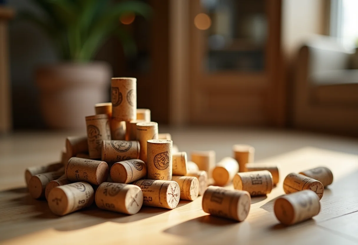 Arranjo criativo de rolhas de champanhe em decoração sofisticada