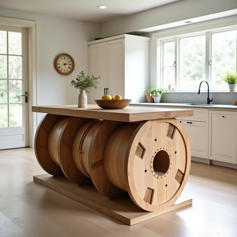 Bancada gourmet sustentável feita com carretel de fio