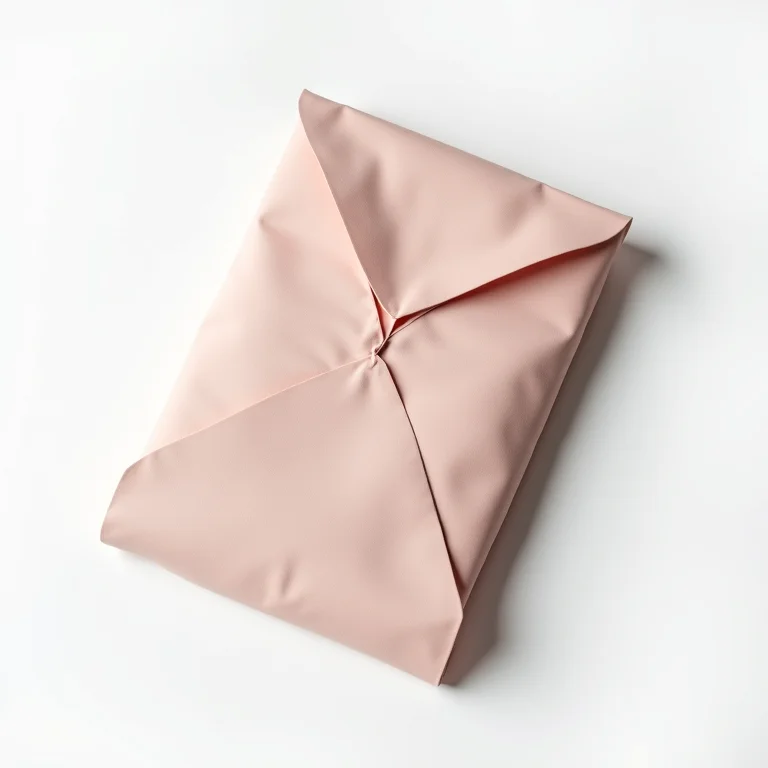 Biquínis dobrados no estilo envelope, compactos e organizados.