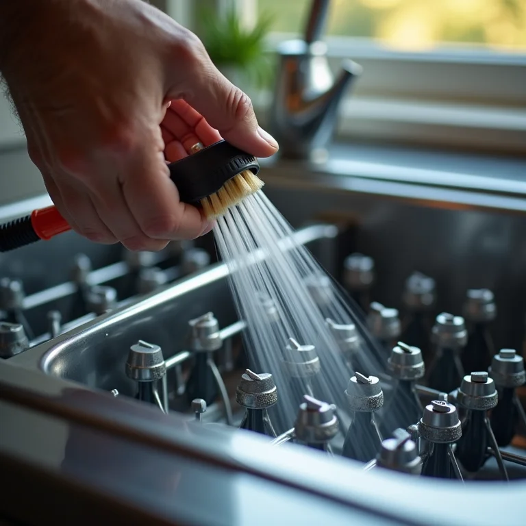 Braços aspersores de lava-louças sendo limpos