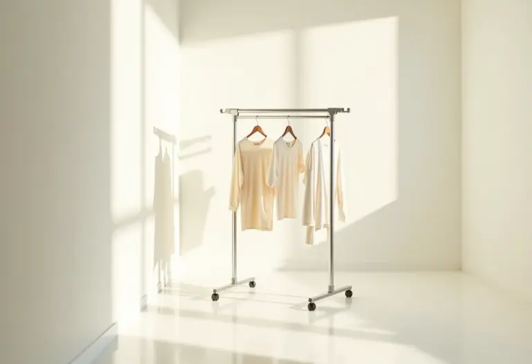 Cabideiro retrátil otimizando espaço em lavanderia moderna