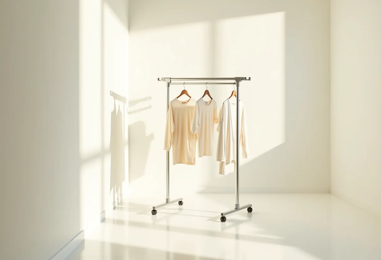 Cabideiro retrátil otimizando espaço em lavanderia moderna